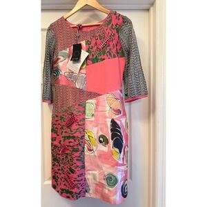 Save The Queen! Patchwork Sheath Dress Womens Pink Multi Mixed Media Italy NWT